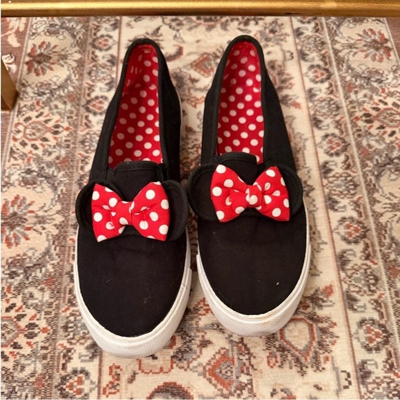 Disney Other - Disney Black Slip-On Sneakers with Red Polka Dot Bows